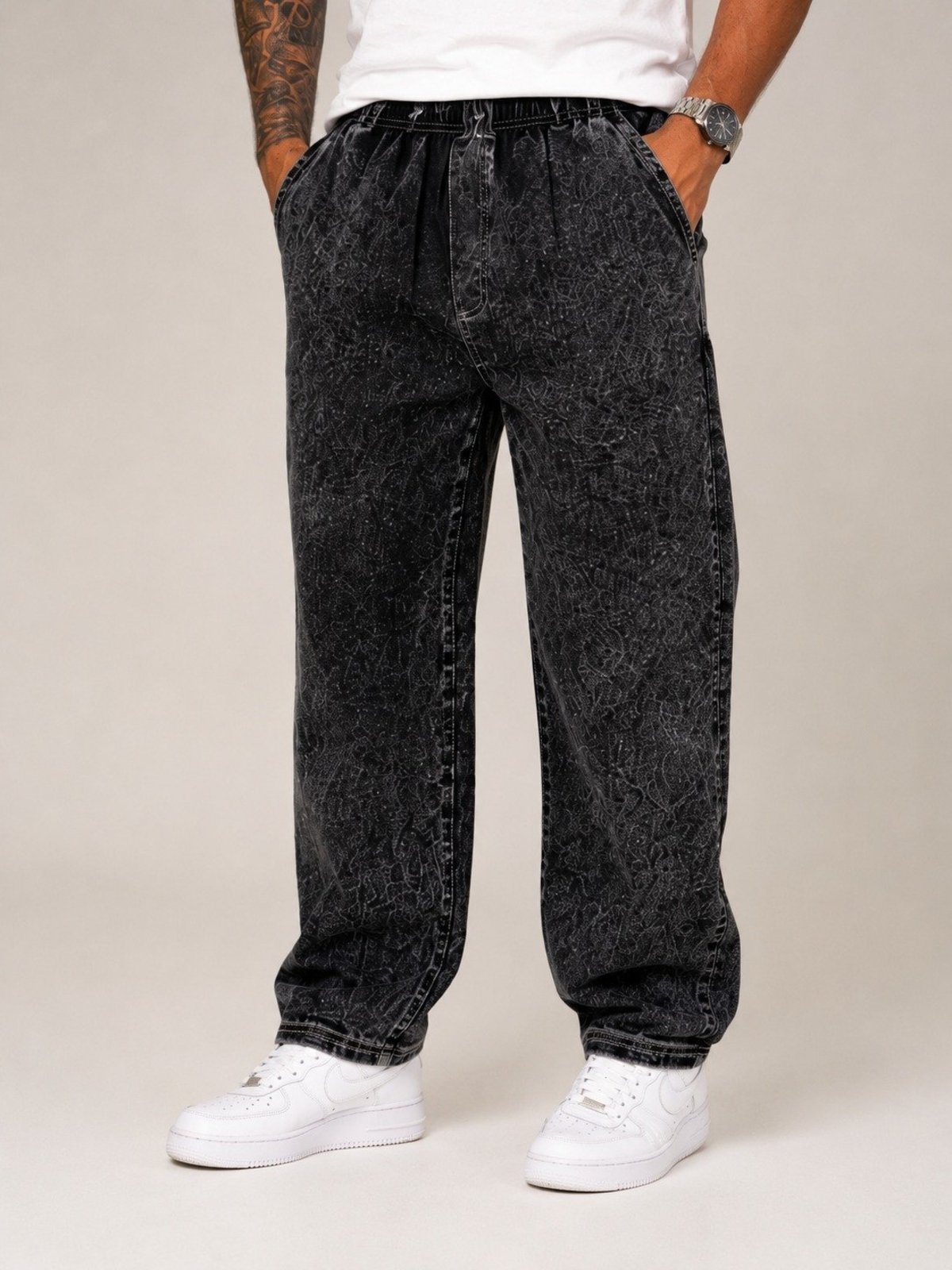 Calça Baggy Purple Jeans Masculina Reta Preto Estonado Premium Conforto