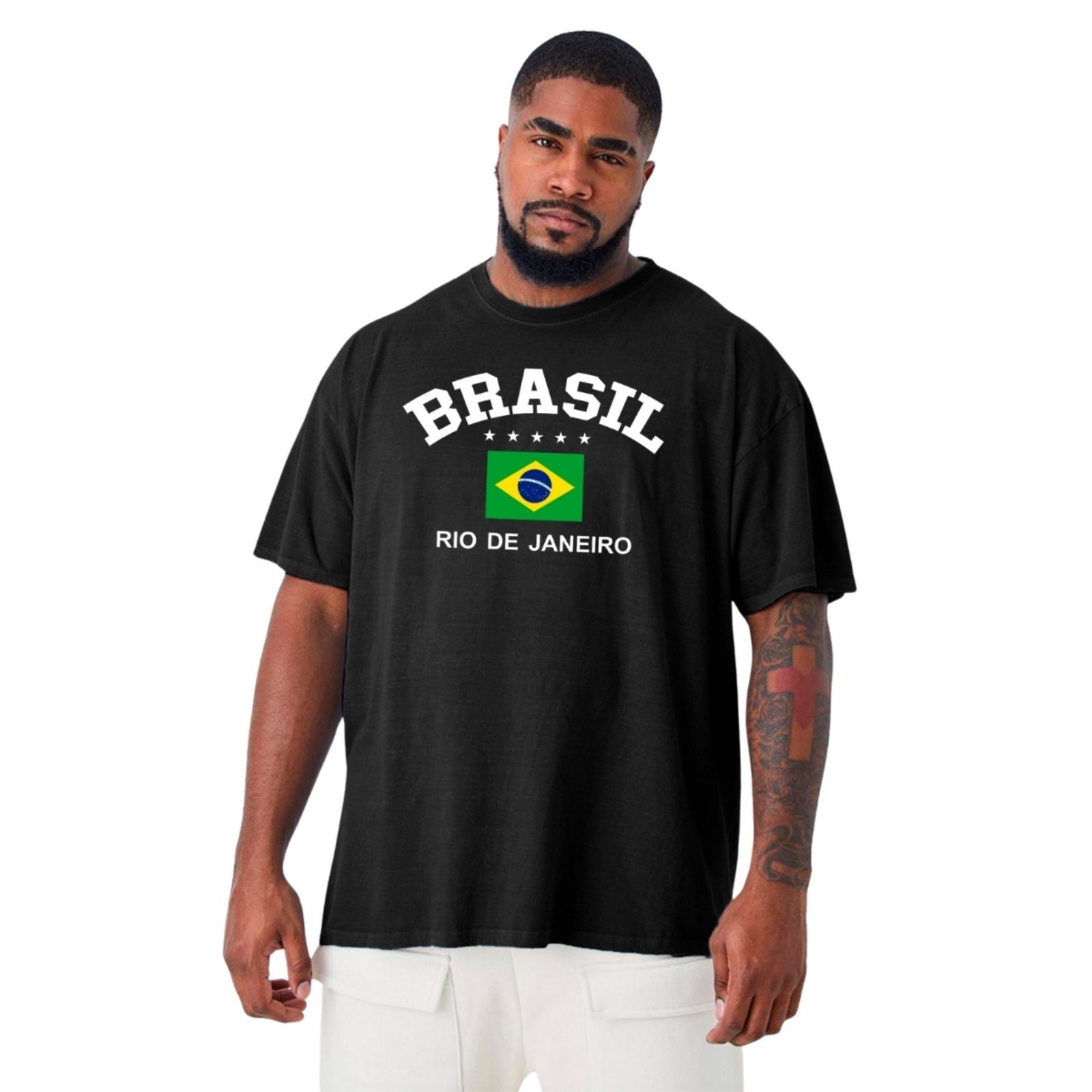 Camiseta Plus Size Masculina Camisa Gola Redonda Algodão Brasil