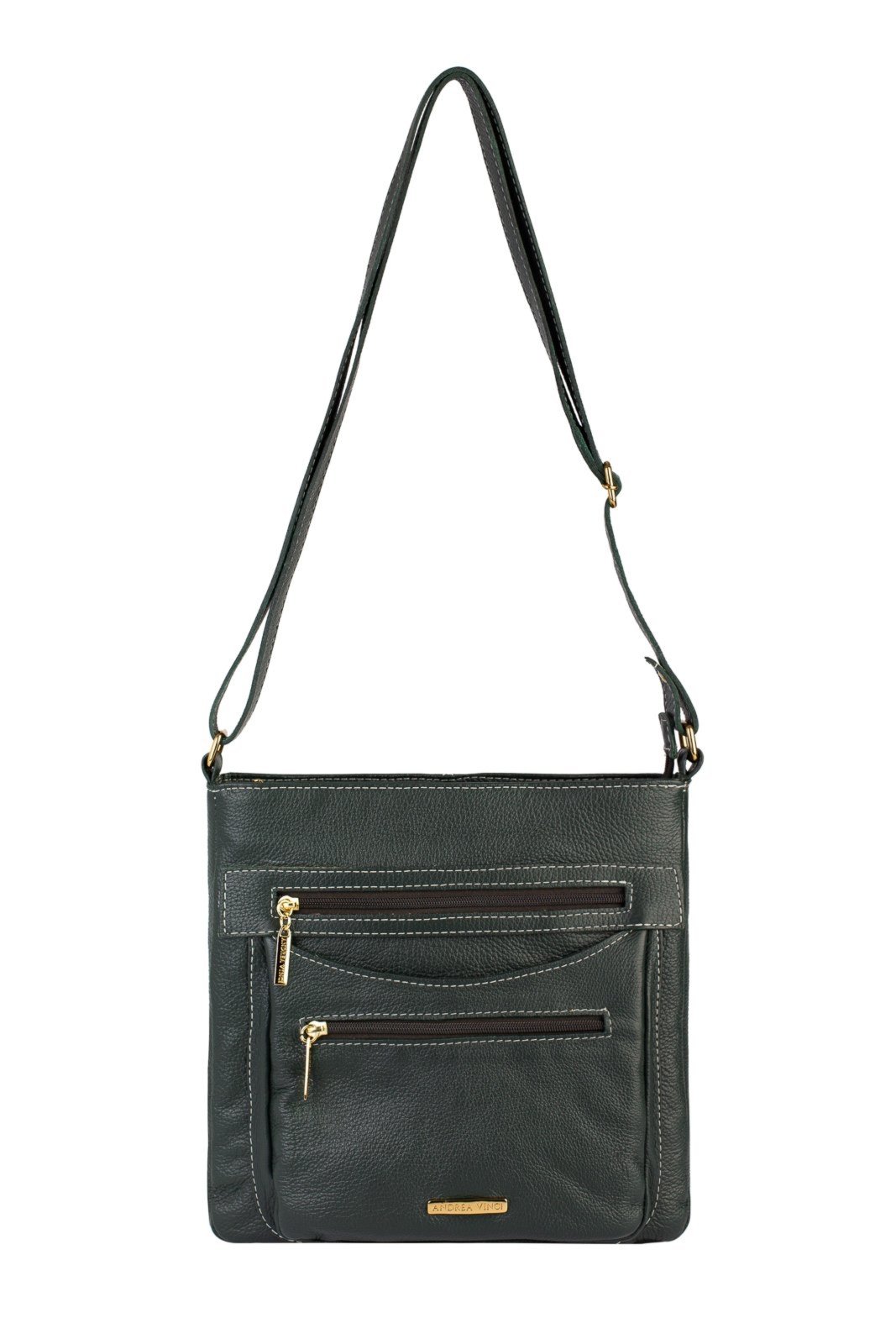 Vista 2 Bolsa tiracolo em couro liso Thais - Verde militar caramelo verde caramelo verde