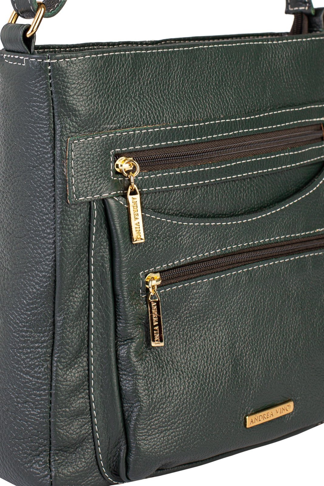 Vista 3 Bolsa tiracolo em couro liso Thais - Verde militar caramelo verde caramelo verde