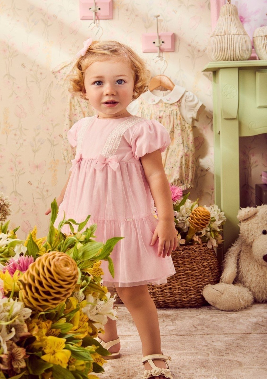 Infantil - Vestido de Tule Rosa com Renda
