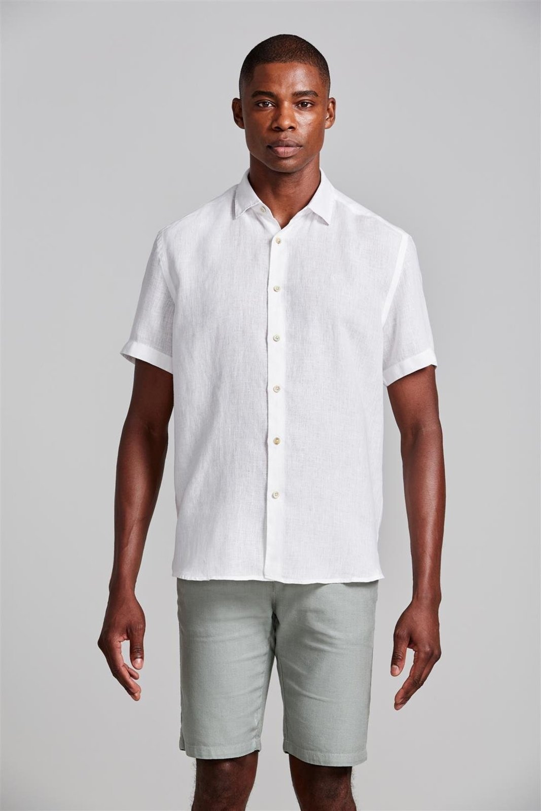 HIGHSTIL Camisa Manga Curta Lisa Linho Comfort - Branco