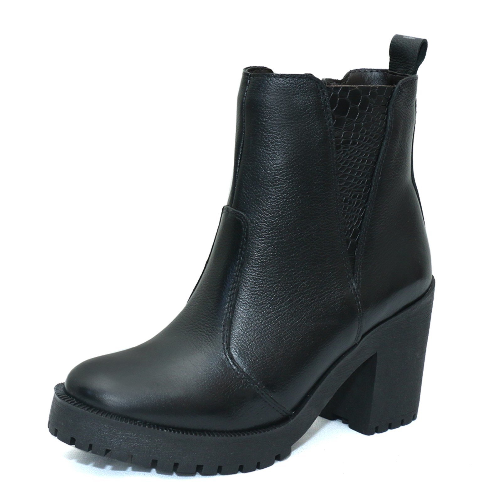 Bota Coturno Feminino Tratorado Couro Preto Kuento Shoes