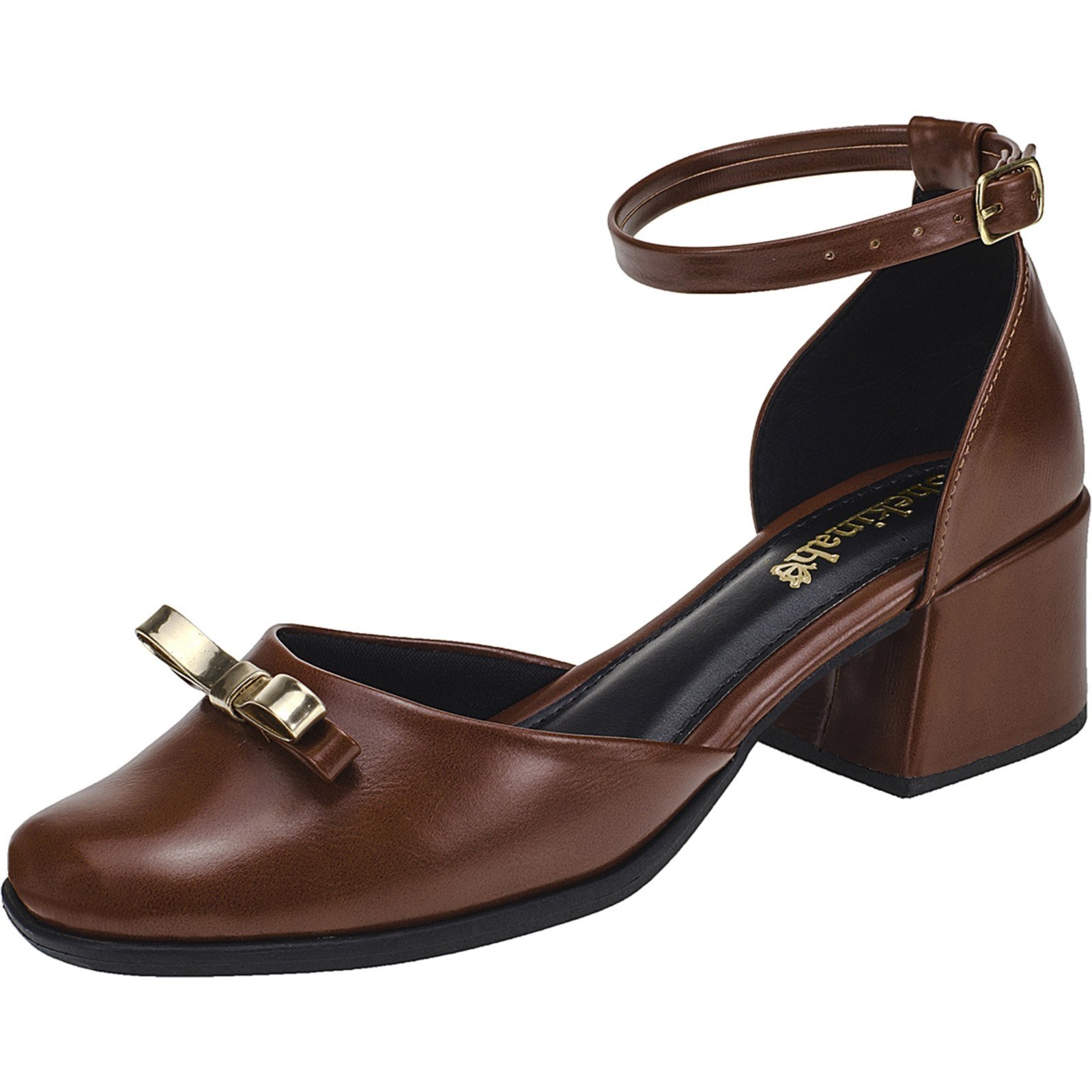 Vista 2 Scarpin Feminino Boneca Mary Jane Shekinah Moda Enfeite Laçinho Saia e Blusa Moda caramelo Shekinah caramelo