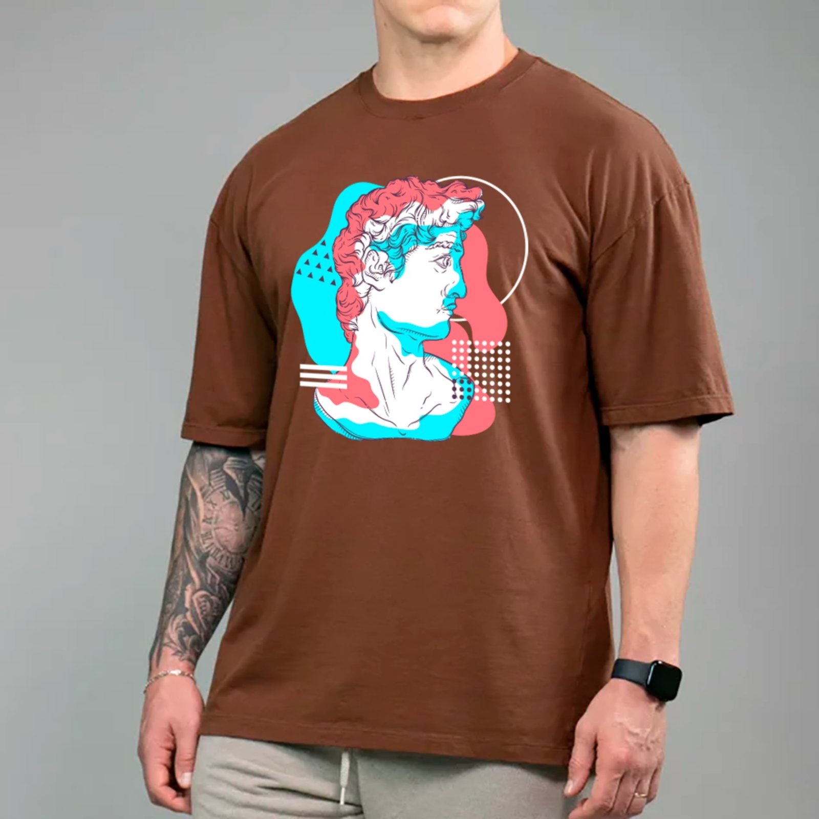 Vista 2 Camiseta Ousy Unissex Estátua Clássica Pop-Art Visual Impactante Streetwear Streetwear Oversized branco ousy branco