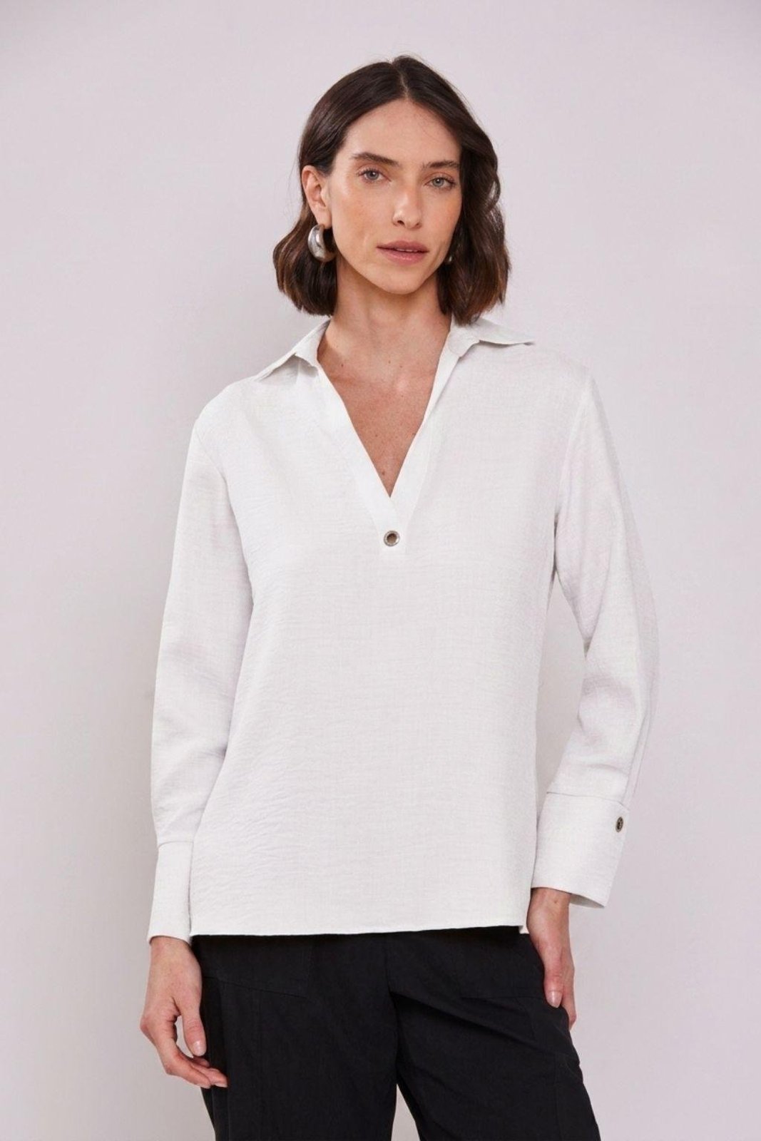 Camisa Manga Longa Gola V Off White