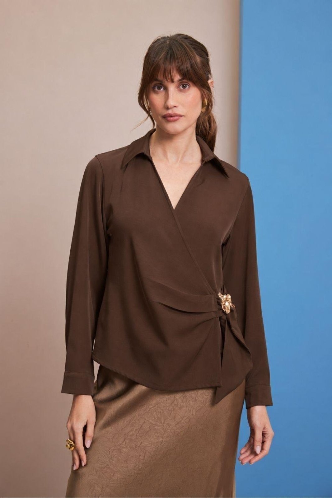 Blusa Transpasse Carlota Costa Marrom