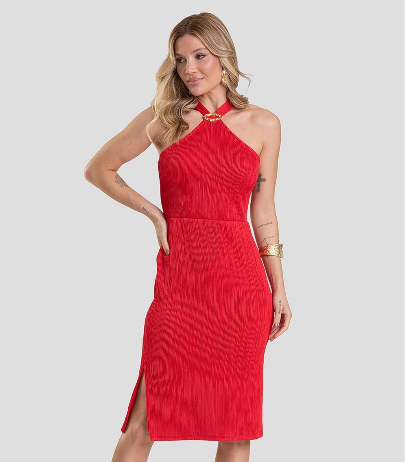 Vestido Curto Feminino Texturizado Fluído Dianna Vermelho