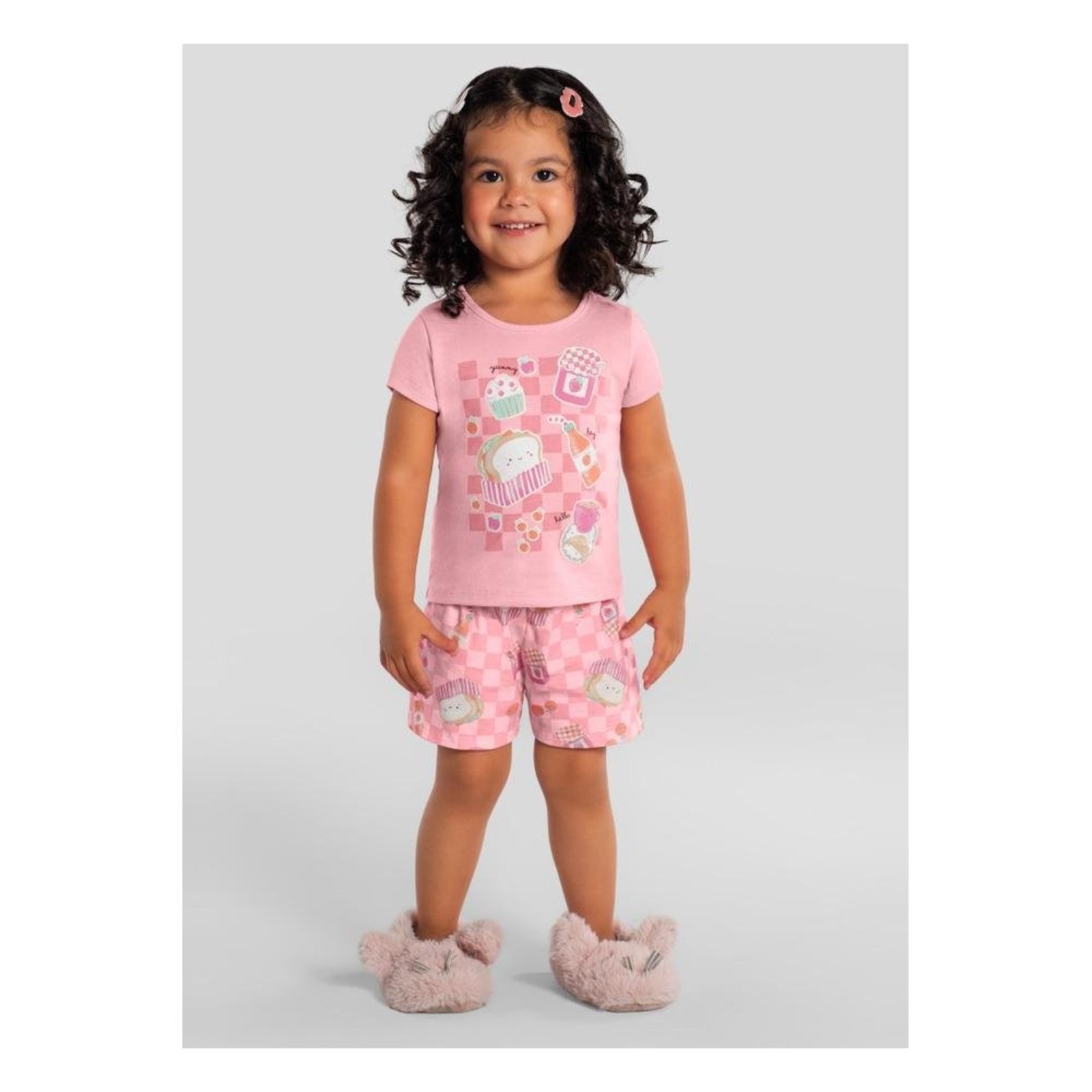 Conjunto Pijama Curto Estampado Brandili Rosa 1 Rosa