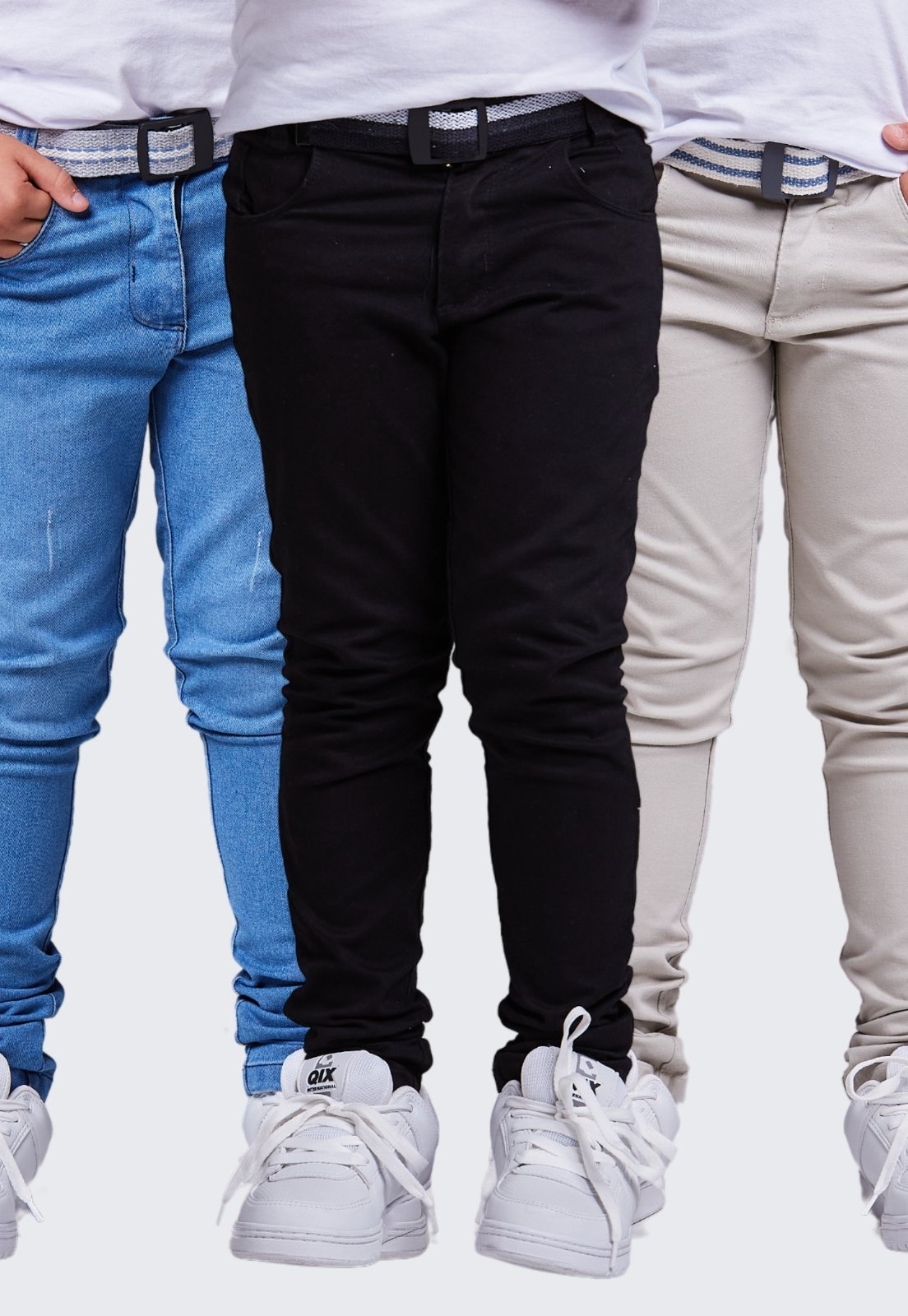 Infantil – Kit 3 Calça Skinny Jeans Daze Modas Preto, Bege e Jeans Claro