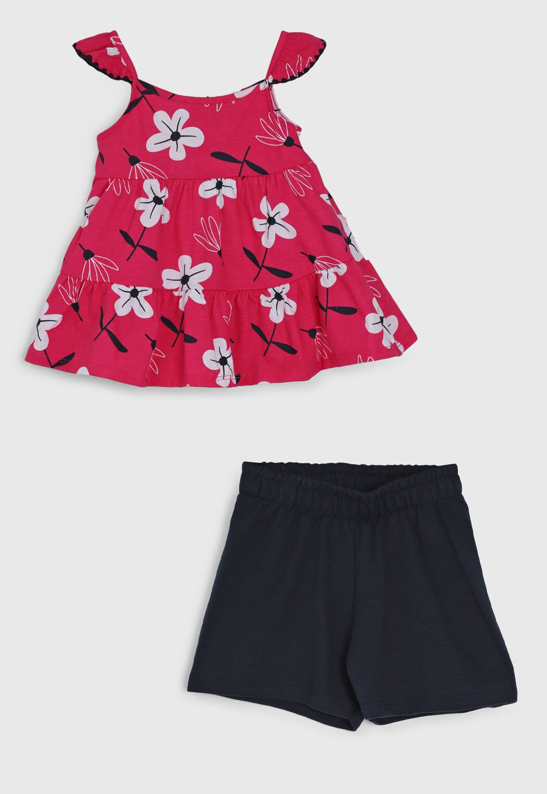 Infantil - Conjunto Curto Kyly Blusa com Babados e Short Rosa