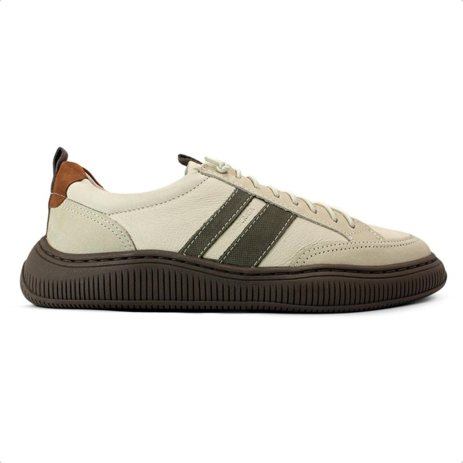 Tênis de Couro Democrata Masculino Denim Vibe 625101 Bege