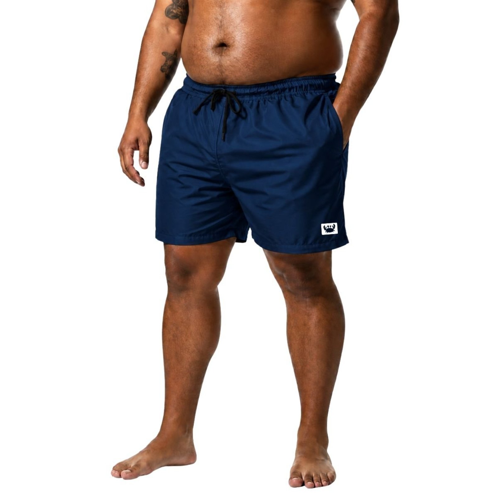 Short Tactel Leve Plus Size Masculino Relaxado Moda Praia Bermuda Estampada Treino Fitnes Academia Azul Marinho