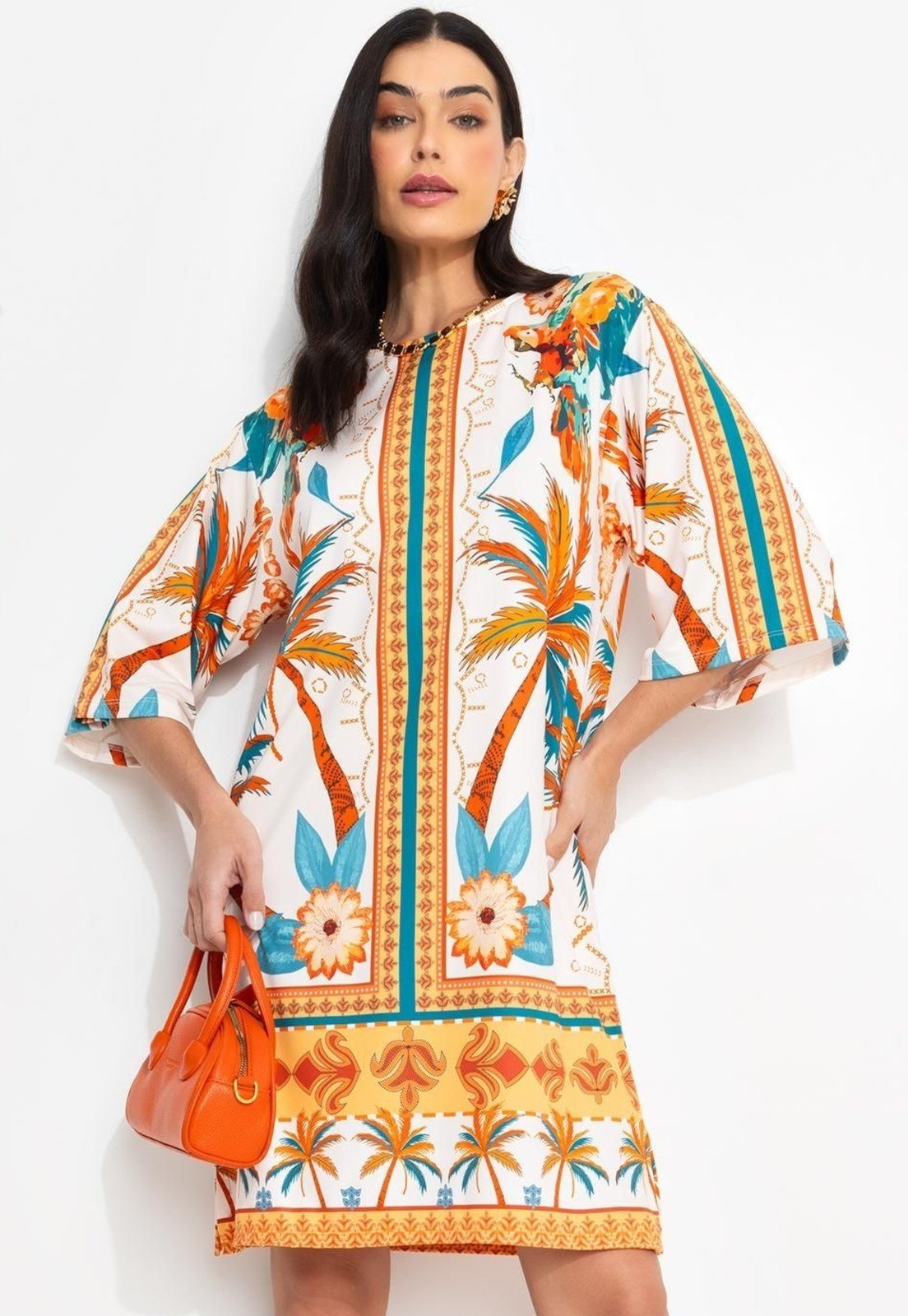 Vestido Em Malha Fria Tropical Color Quintess