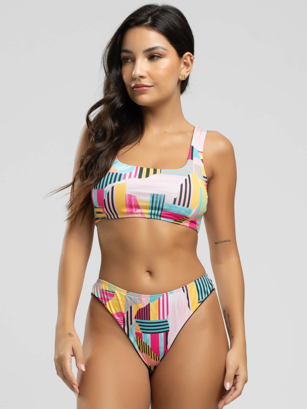 Vista 3 Biquini Regata Calcinha Fio Duplo Proteção Uv 50+ Vicbela branco/estampado Vicbela branco/estampado