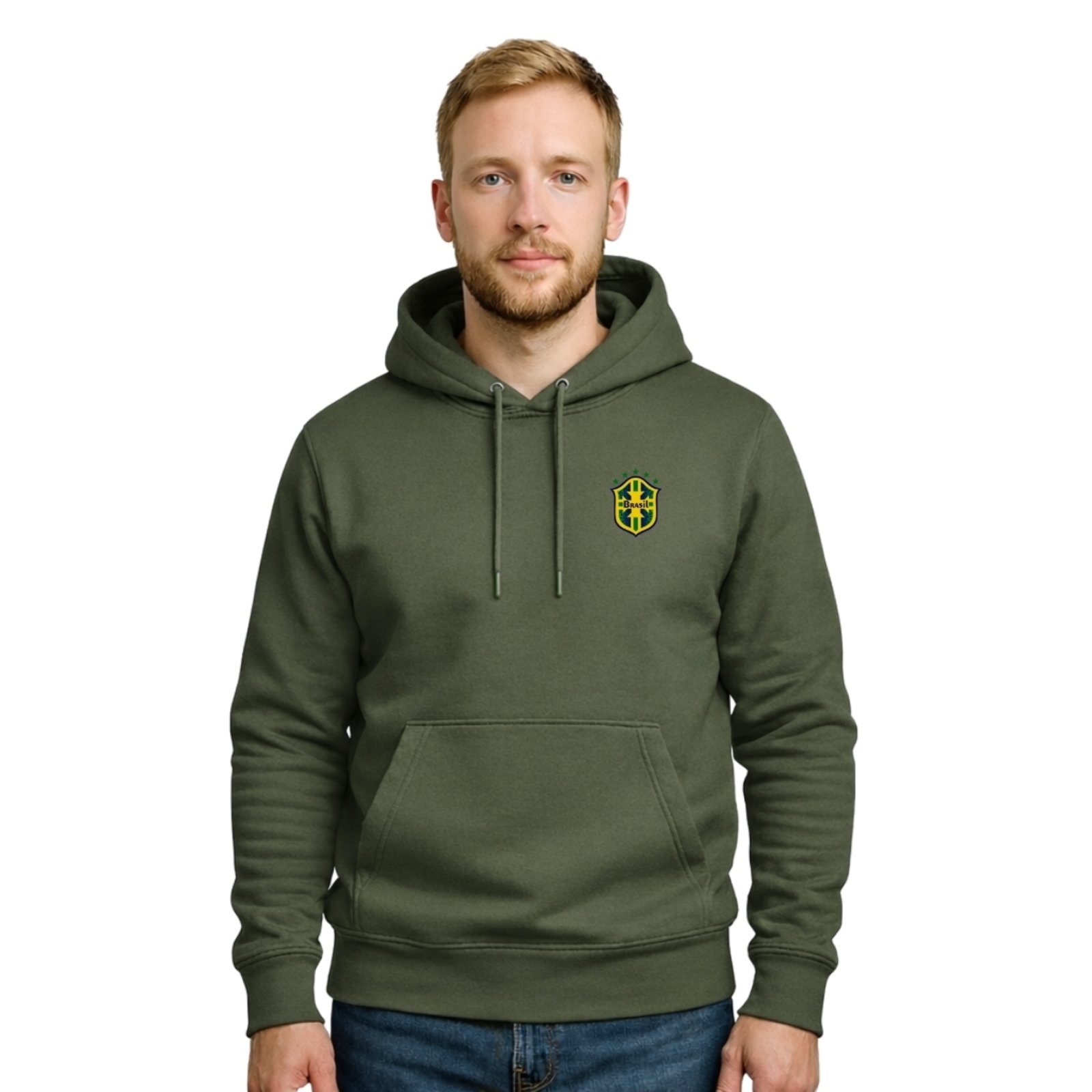 Moletom Modelo Canguru Com Capuz Masculino Estampado Brasil