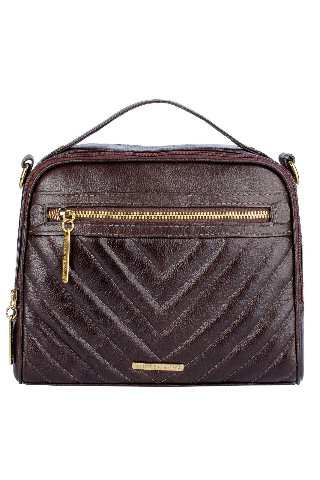 Bolsa Andrea Vinci Baú Pequena De Couro Liso Lara -Café