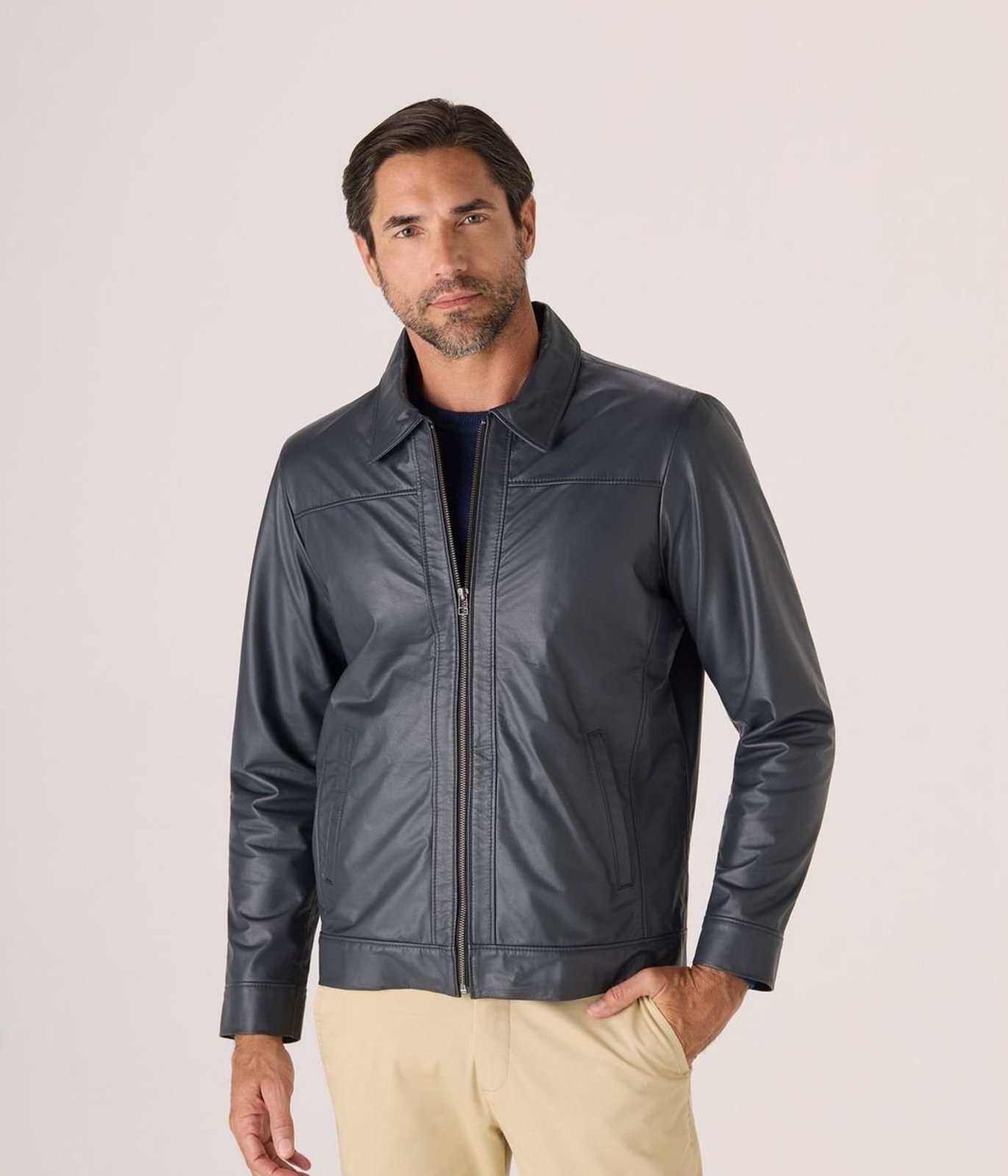 Jaqueta Makenji Couro Masculina Azul Marinho
