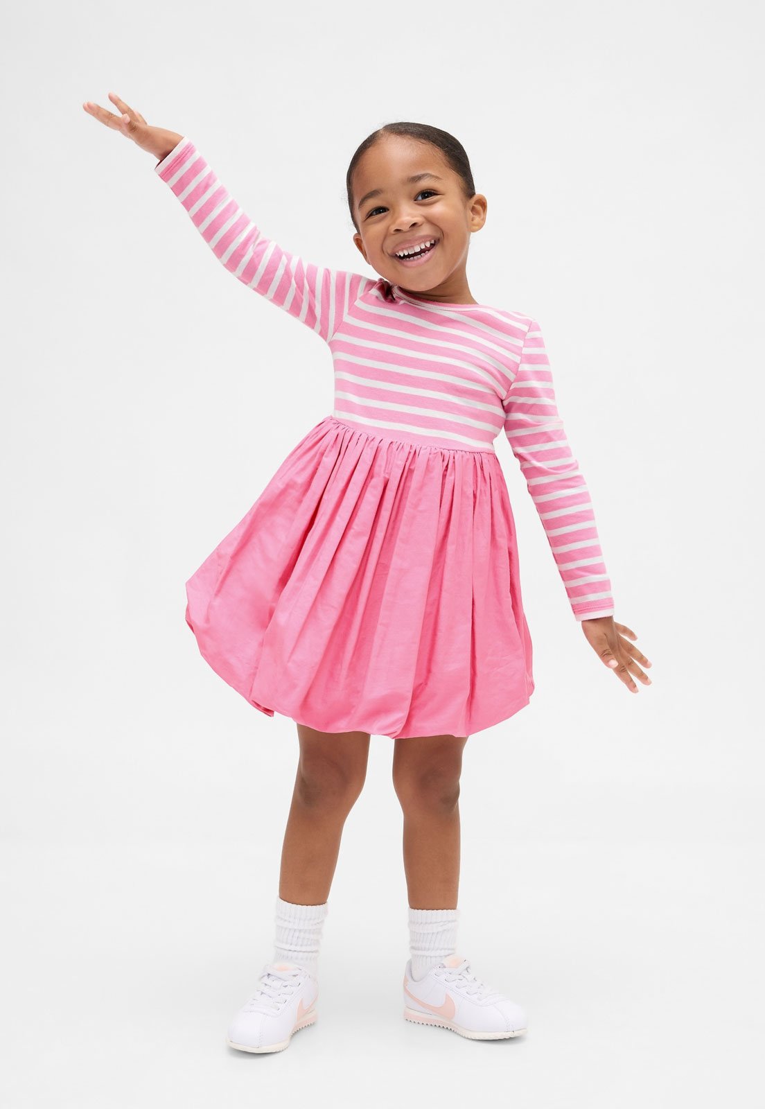 Vestido GAP Listrado Manga Longa Rosa
