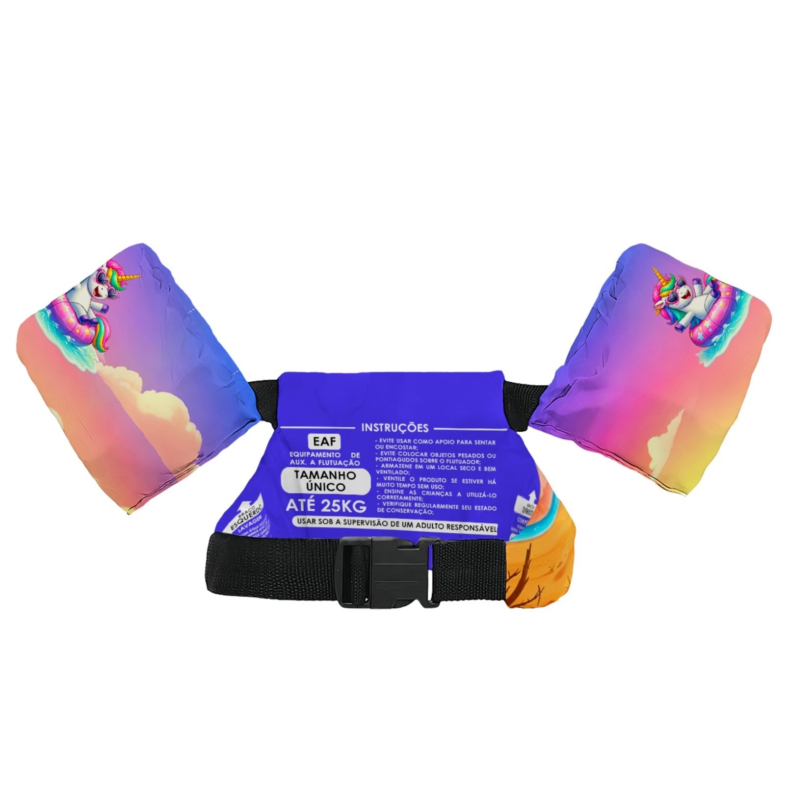 Vista 3 Colete Salva-Vidas Boia s Piscina Praia Estampa Unicórnio Benellys multicolorido Benellys multicolorido