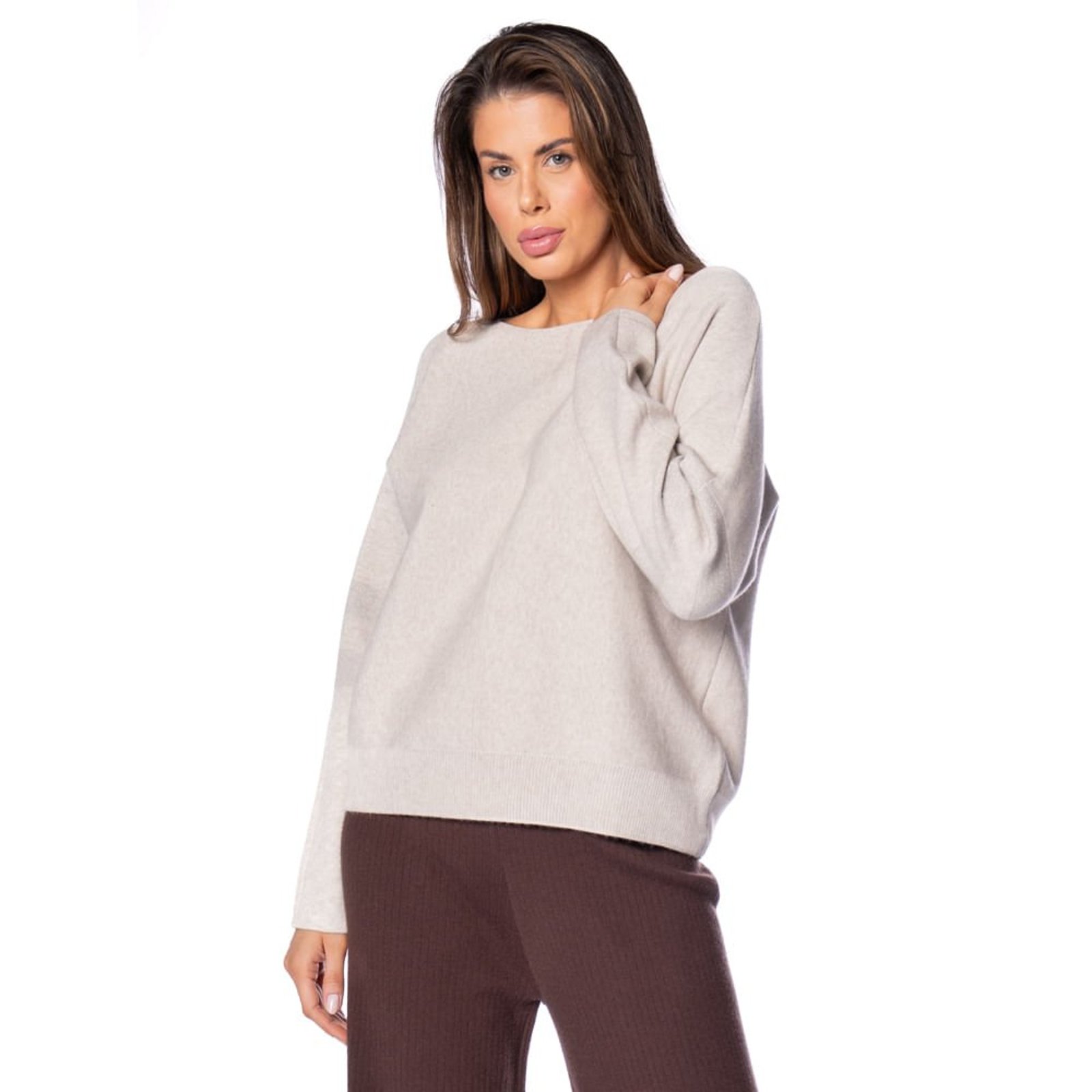 Blusa Feminina Facinelli Manga Longa Gola Canoa Bege Claro