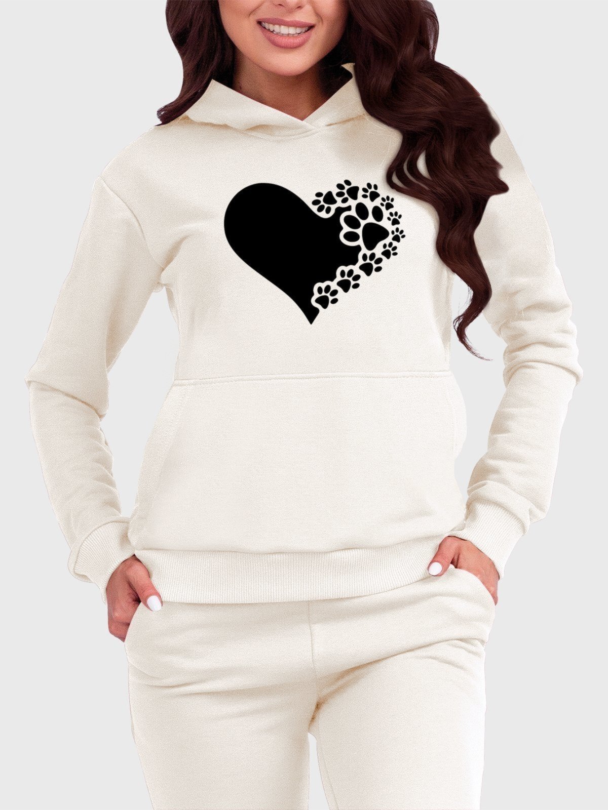 Vista 2 Blusa de Frio Moletom Flanelado Benellys Coração de Patas Canguru Off White branco white Benellys branco white