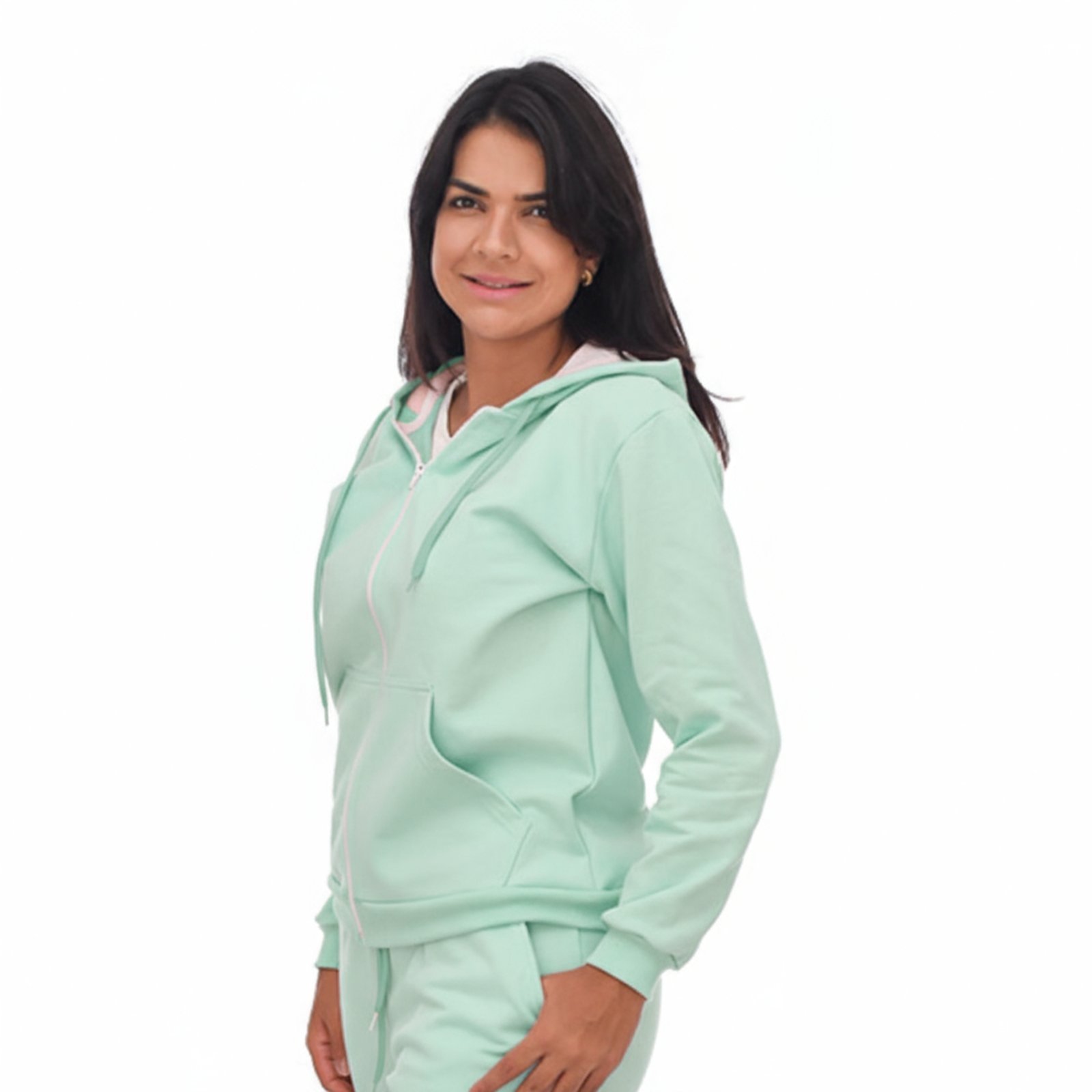Blusa Moletom Com Zíper e Capuz Jaqueta Adulto Verde Menta Aliarthe