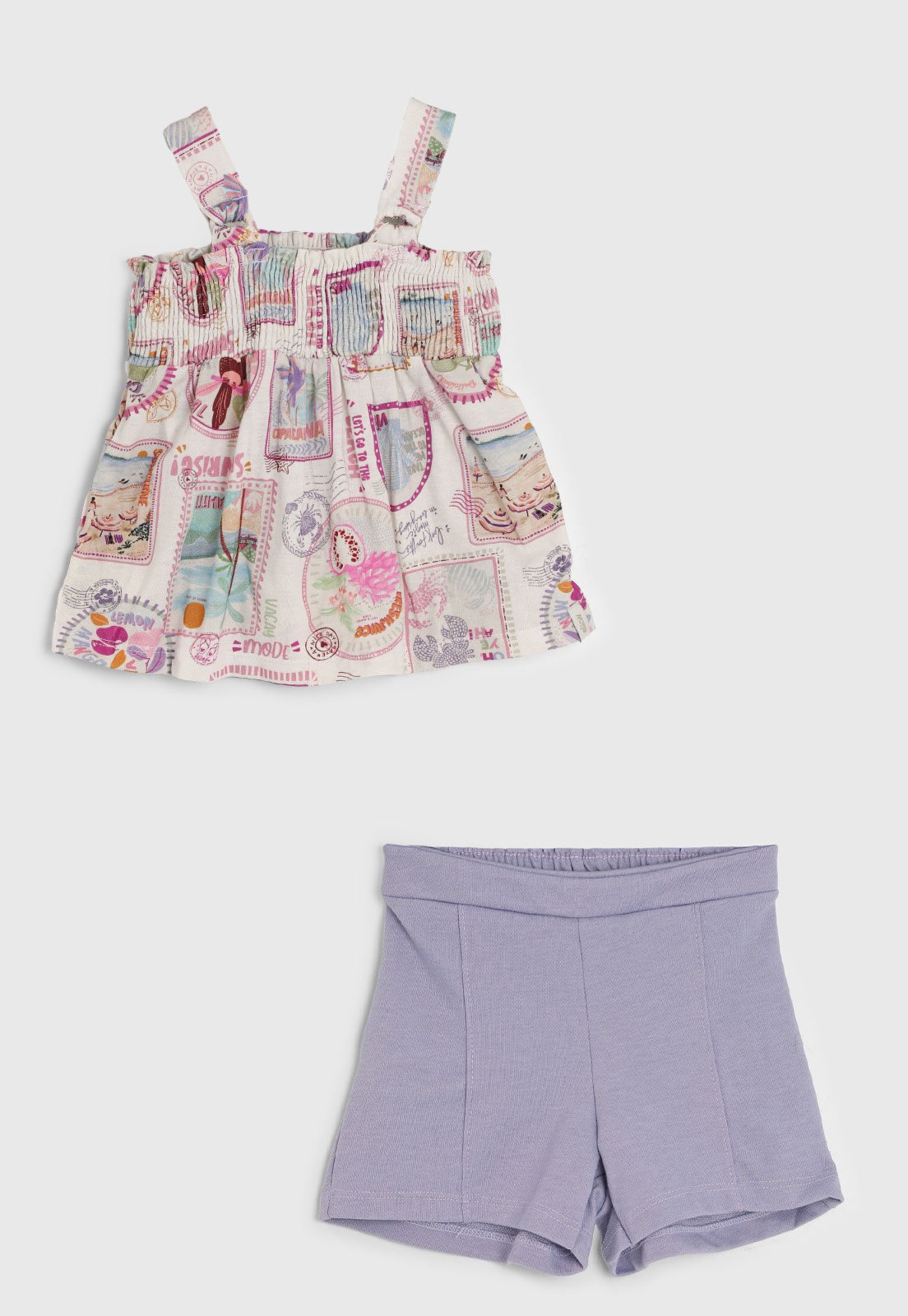 Vista 2 Infantil - Conjunto Curto Elian Estampa Floral lilás Elian lilás