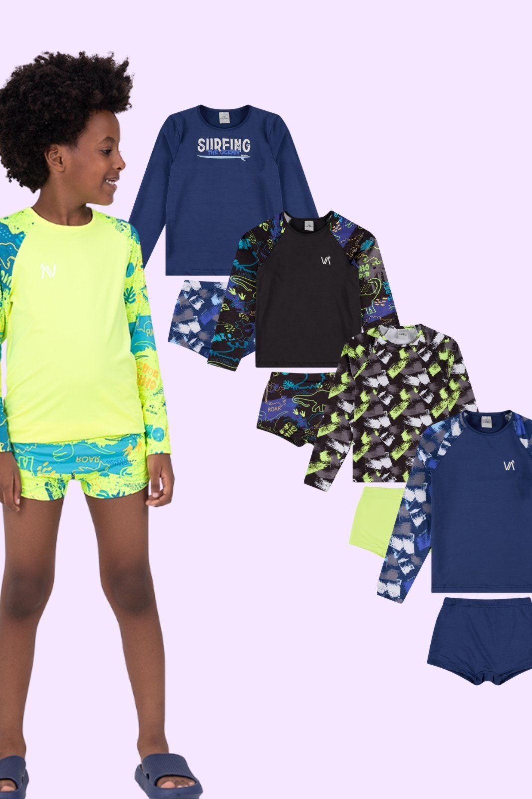 Vista 3 Kit Sortido 6 Peças de Roupas Infantis Menino Moda Praia Camisas + Sungas VIDA COSTEIRA multicolorido VIDA COSTEIRA multicolorido