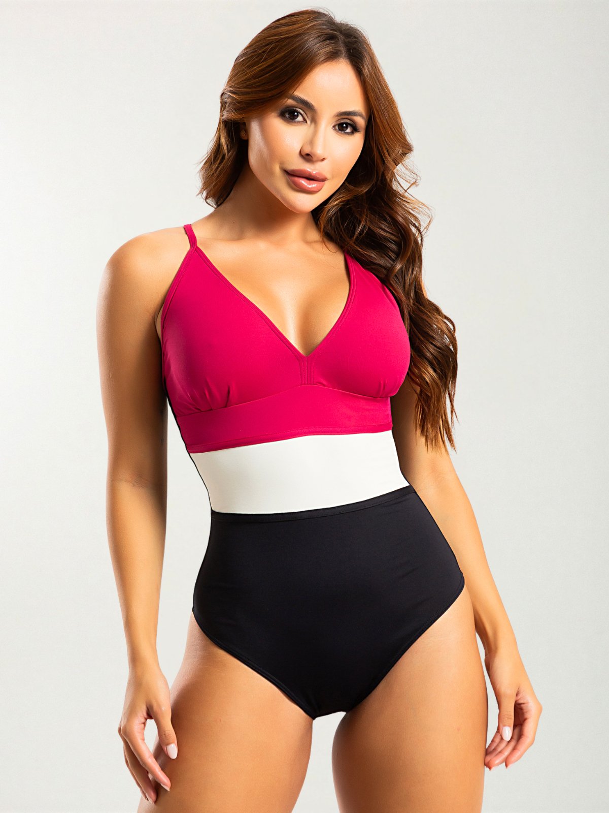 Maiô Modelador Orla da Praia Frente Única com Bojo Cortinão Discreto Tricolor Preto
