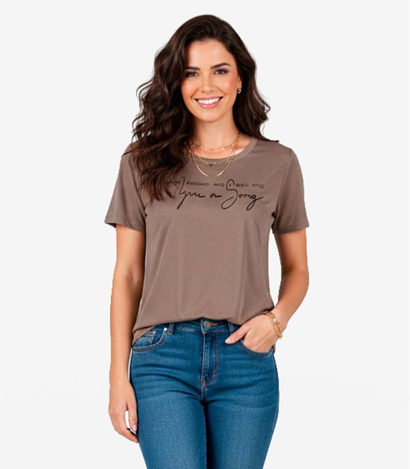 Vista 2 Blusa Feminina Em Viscotricot Infinita Cor Chocolate marrom INFINITA COR marrom