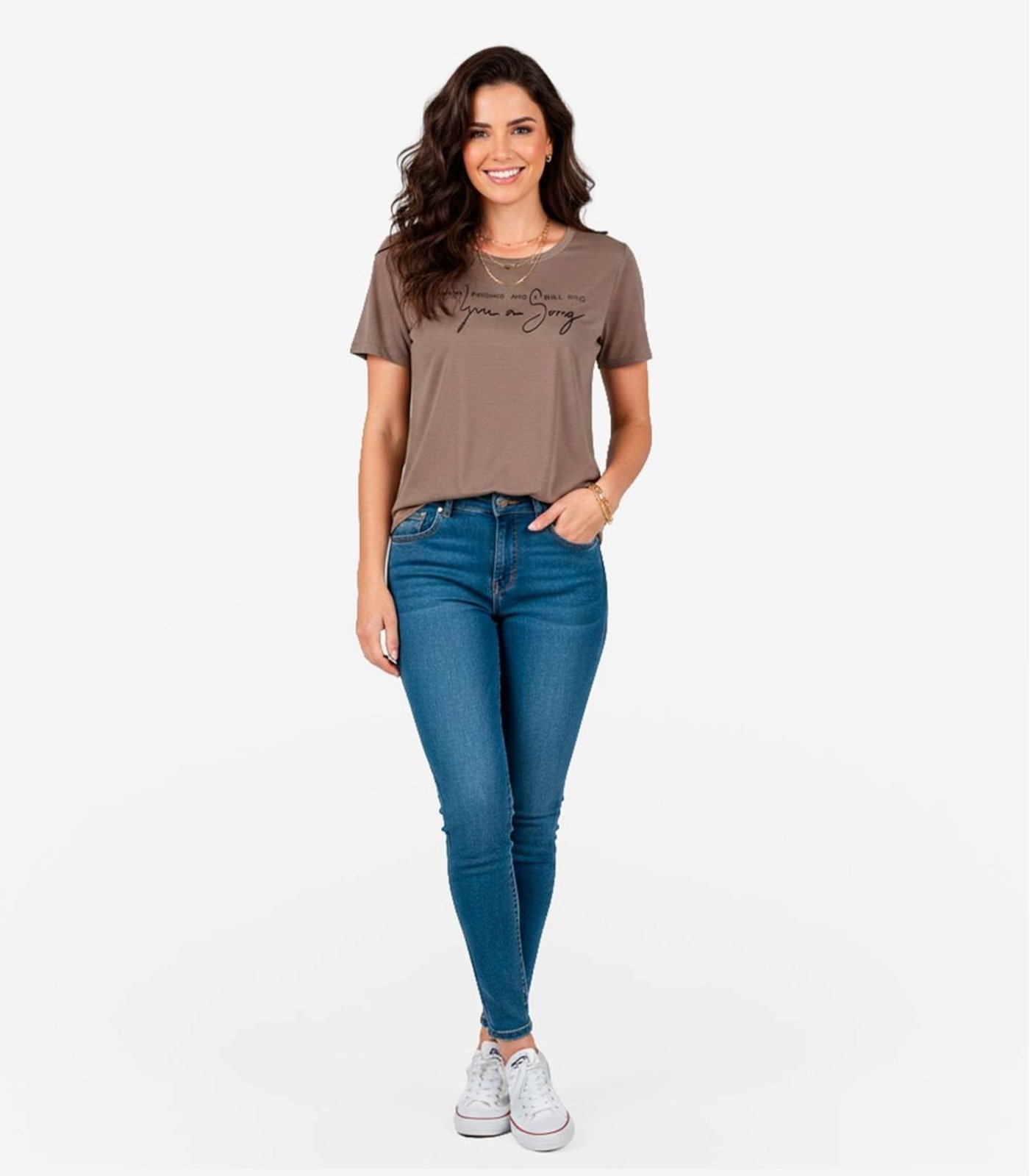 Vista 3 Blusa Feminina Em Viscotricot Infinita Cor Chocolate marrom INFINITA COR marrom