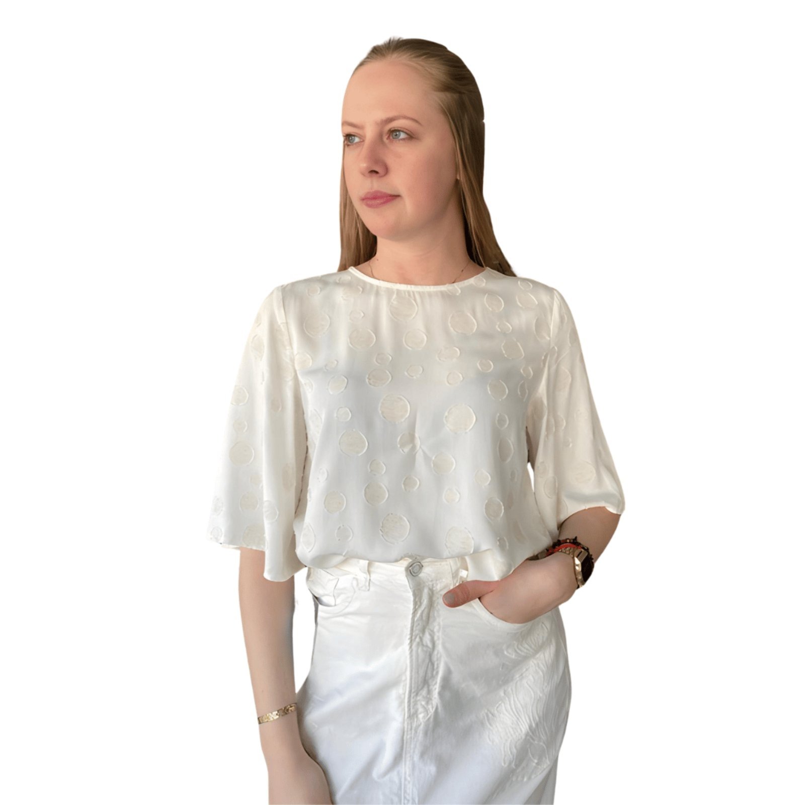 Vista 2 Blusa Cropped Solta Flor de Lis bege Flor de Lis bege