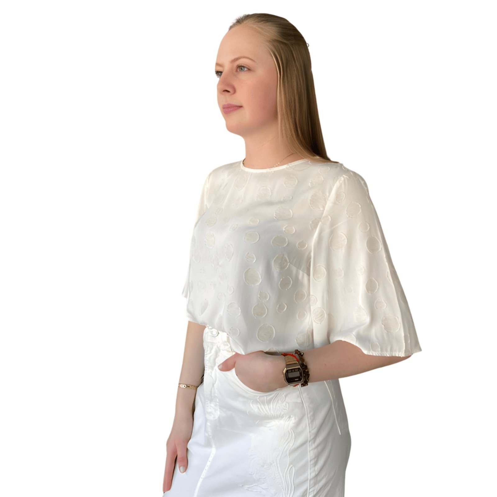 Vista 3 Blusa Cropped Solta Flor de Lis bege Flor de Lis bege