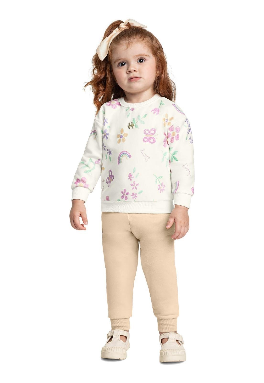 Infantil - Conjunto Menina Estampado Creme Livy 2 Amarelo