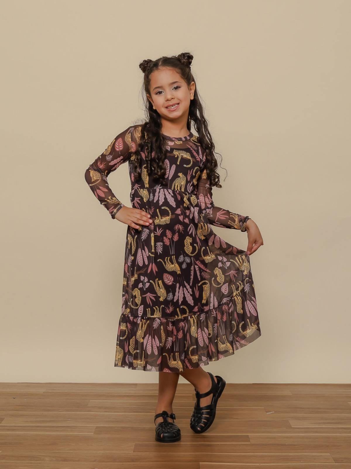 Infantil - Vestido Carolina Tule Tigrinhos Preto