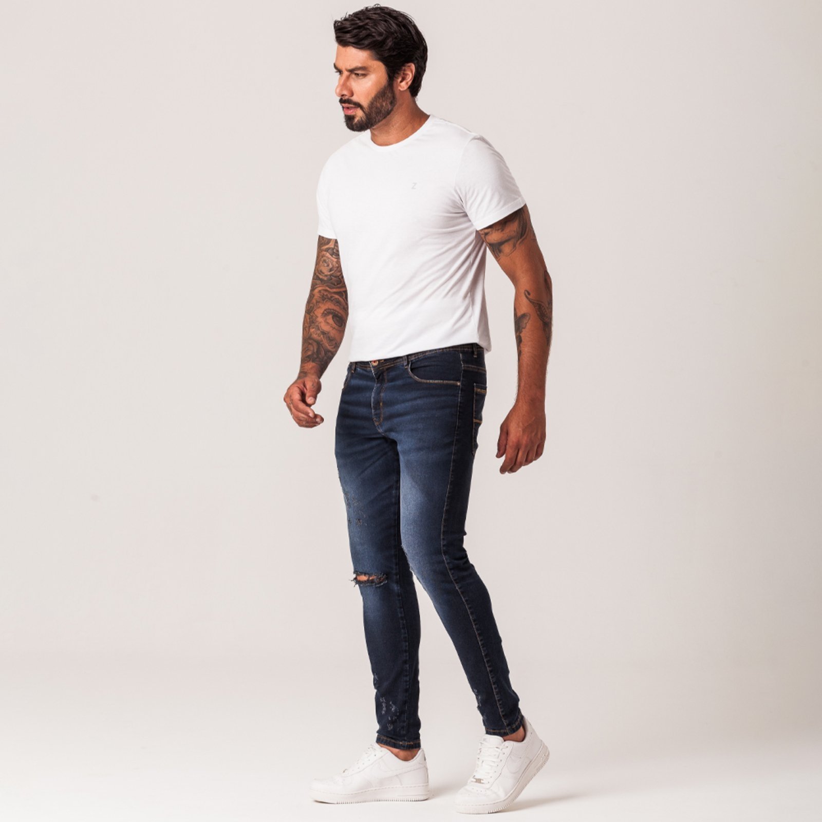Calça Jeans Super Skinny Puídos Masculina Zune INDIGO