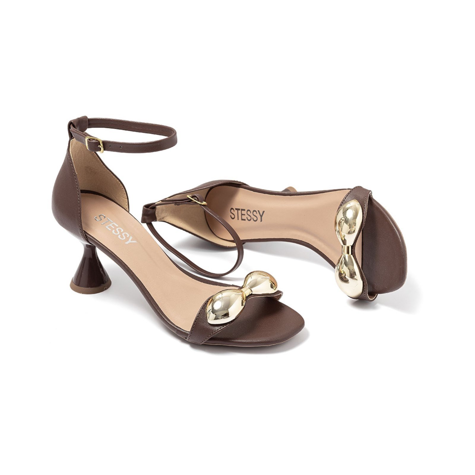 Vista 3 Sandália Feminina Stessy Salto Taça Baixo Enfeite Laço Casual Stessy Shoes marrom Stessy Shoes marrom