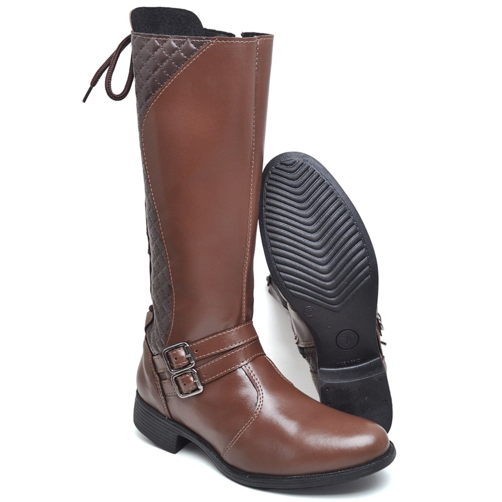 Vista 3 Bota Feminina Cano Longo Moderna Marrom em Sintético com Amarração Polo Blu do 33 ao marrom blu Polo Blu marrom blu