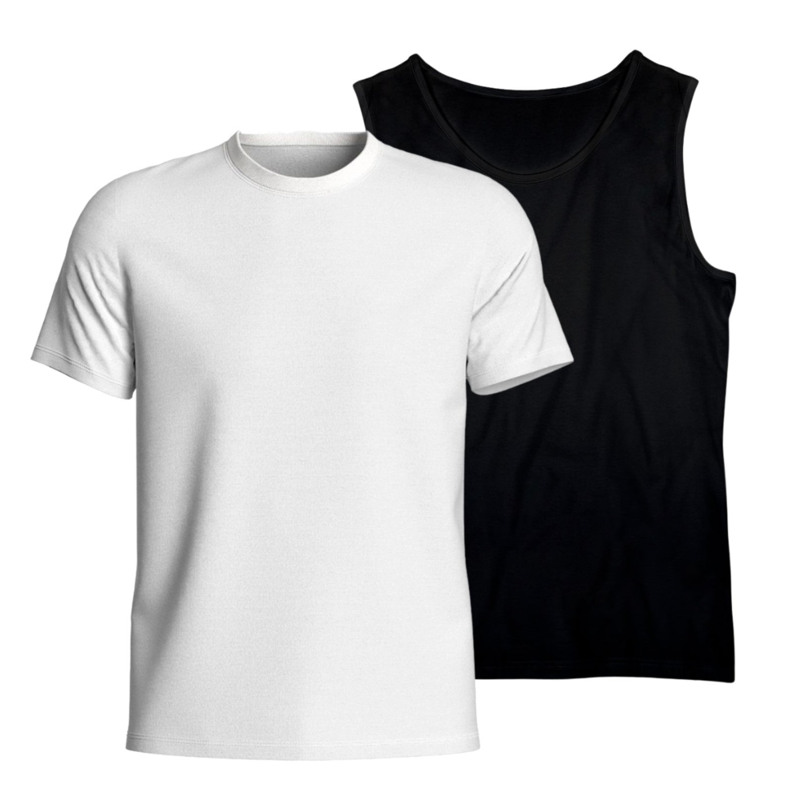 Kit Camiseta Basica Gola Redonda + Camiseta Regata de Algodão Masculina Estilo Casual