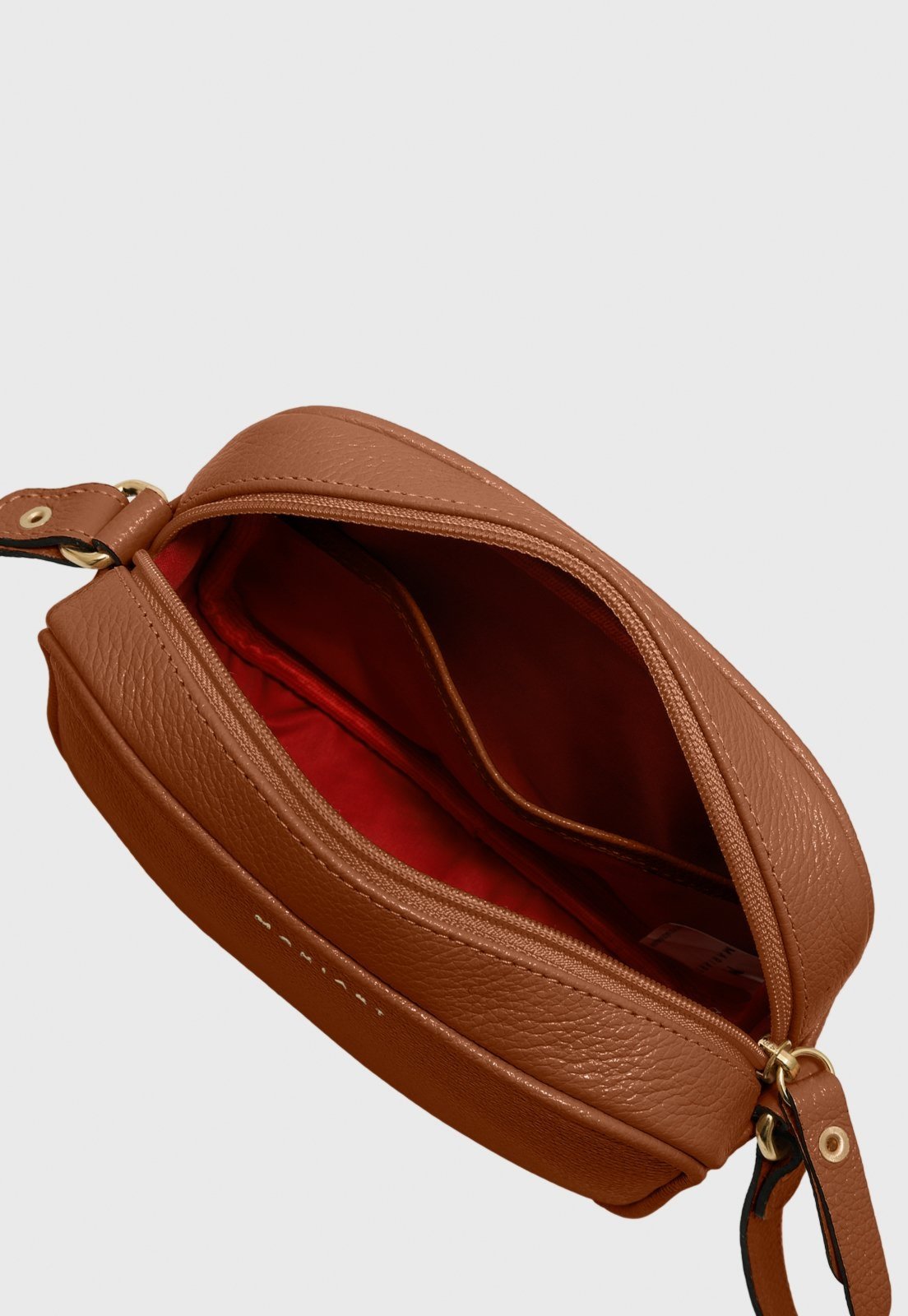 Vista 3 Bolsa Transversal Couro Mariart Mini Jeri Camel caramelo caramelo