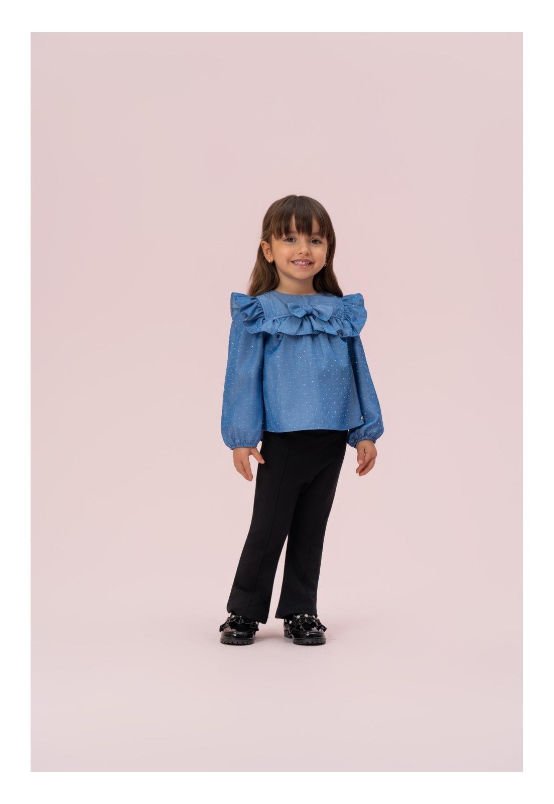 Infantil - Blusa Manga Longa com Franjas Jeans Petit Cherie 12 Azul