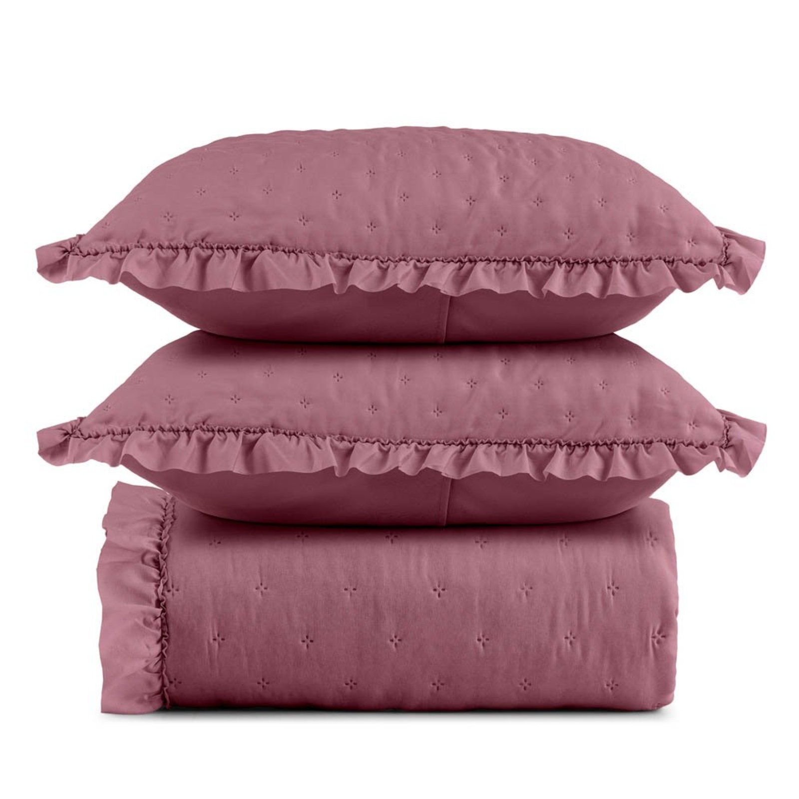 Kit Cobre Leito Elegance Queen Microfibra Colcha com Babado 3 Peças Pink