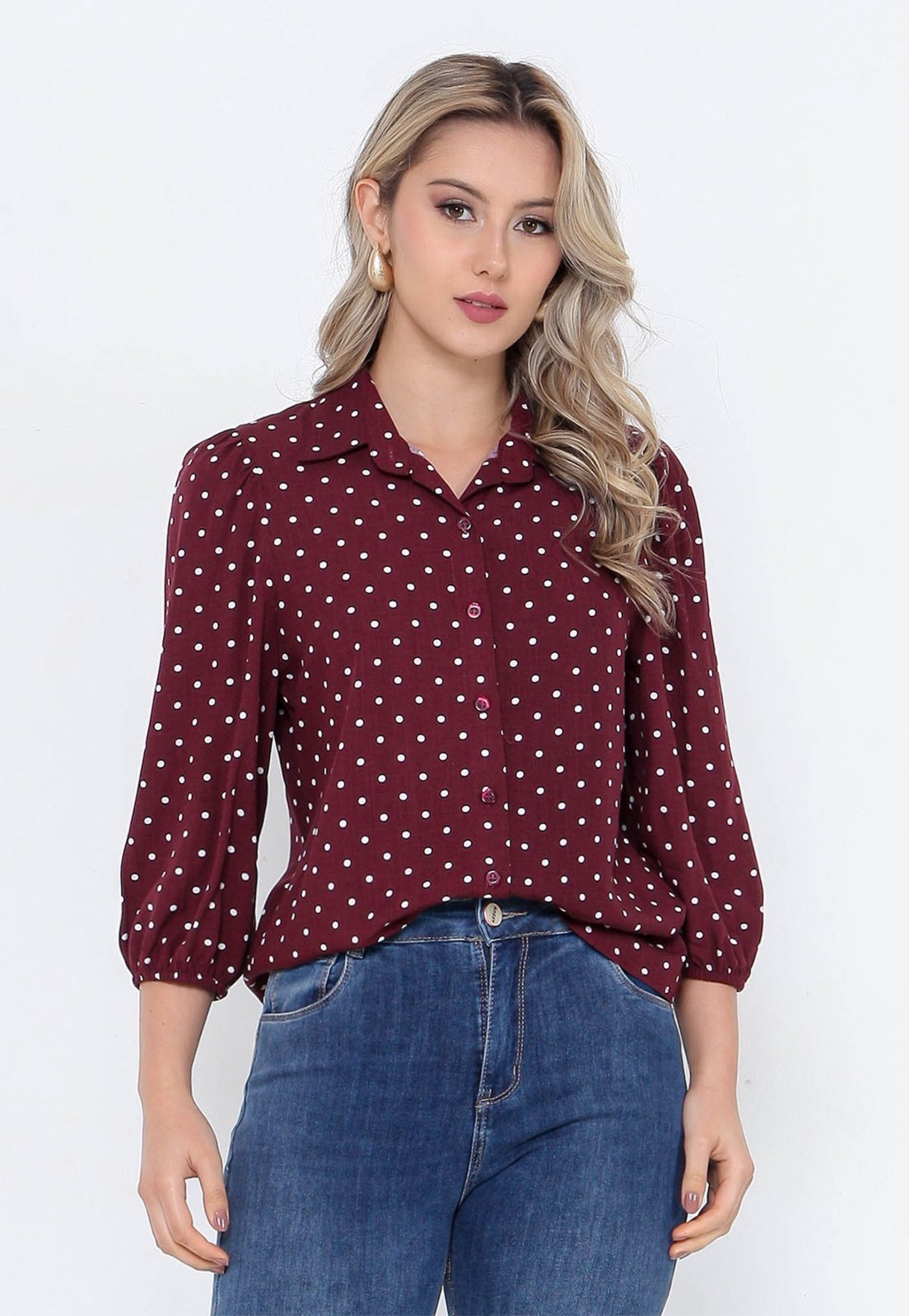Camisa Intens Manga 3/4 Viscolinho Vinho