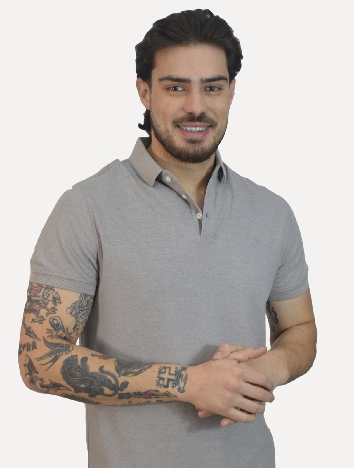 Polo Aramis Masculina Cotton Piquet Basic Cinza Mescla