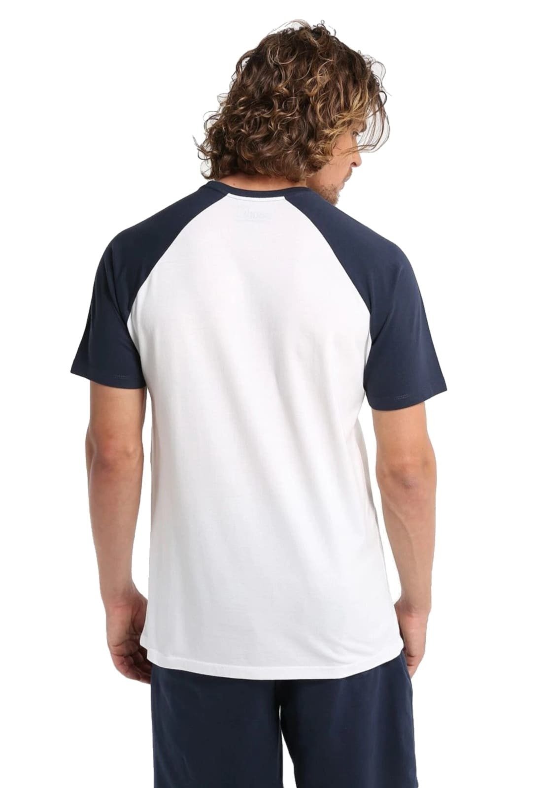 Vista 3 Camiseta Masculina Raglan Branco com Azul Marinho Di Nuevo branco azul Di Nuevo branco azul