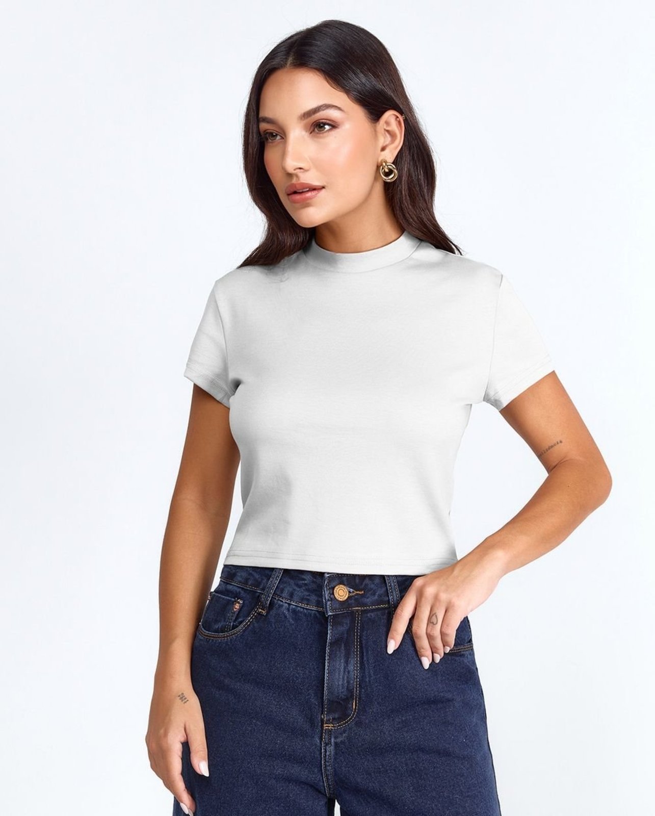 Baby Look Gola Alta Feminina Cropped Premium 90299 Branco Consciência