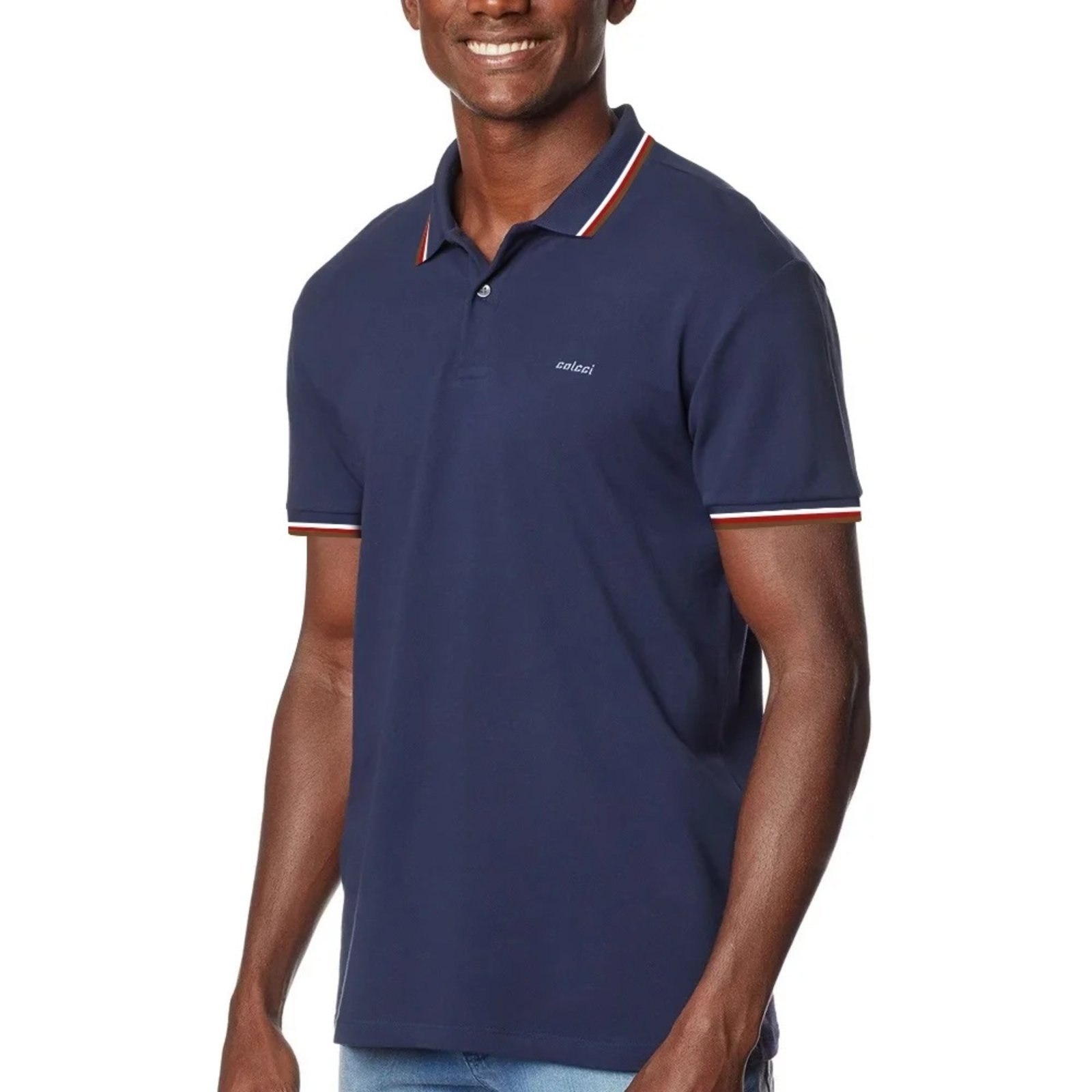 Vista 2 Camisa Polo Colcci 3 Listras Pr26 Marinho Masculino azul marinho Colcci azul marinho
