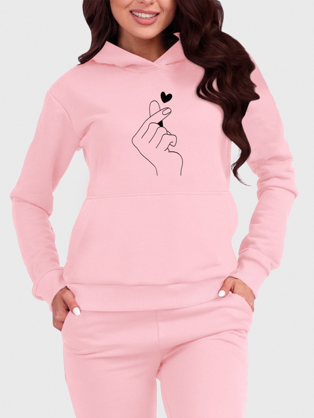 Vista 2 Blusa de Frio Moletom Feminino Canguru Mão Coreana Benellys Claro rosa Benellys rosa