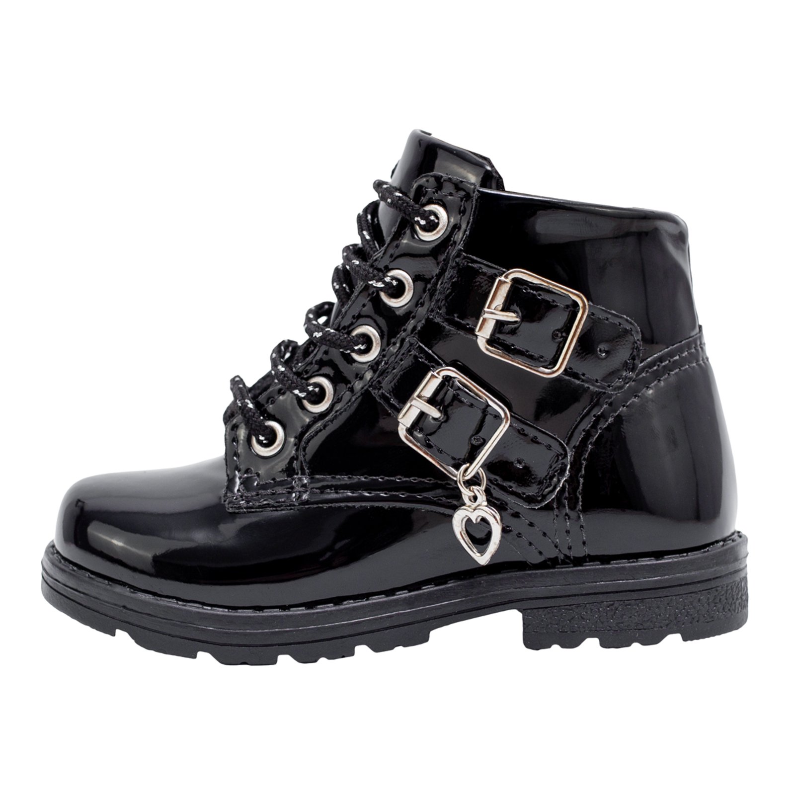 Infantil - Coturno Feminino Duas Fivelas e Coração Menina Preto Lulopé